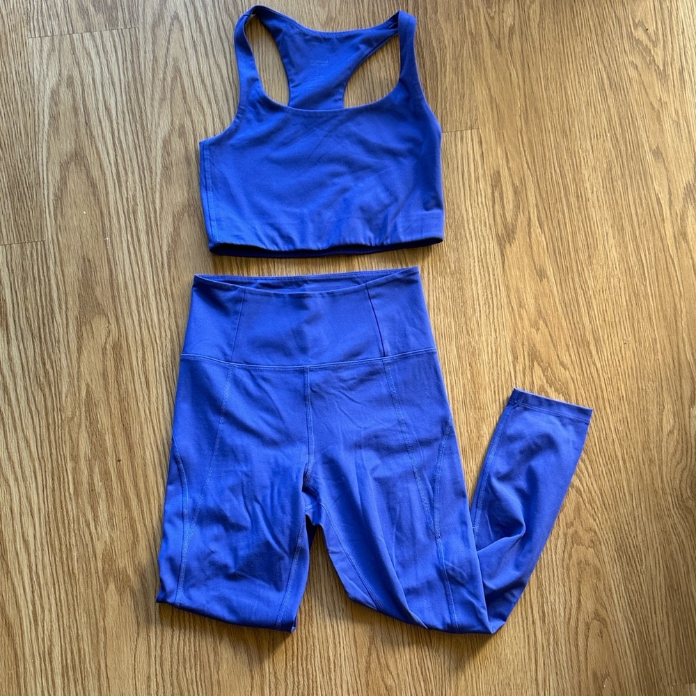Girlfriend Collective Purple Pansy Paloma top + compression capri legging small